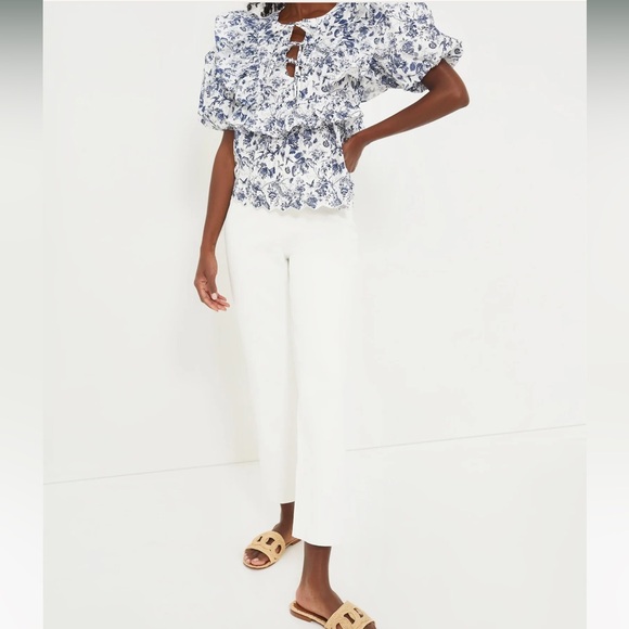 Tuckernuck Hyacinth House Navy Floral Ruffle Nadia Blouse Size Small NEW - Picture 2 of 11